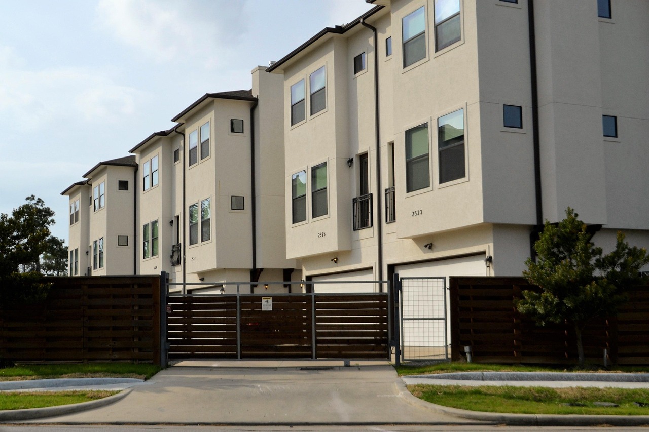 real-estate, for rent, rented, driveway, gated community, duplex, residential, architecture, outdoors, house, facade, nature, building, window, street, pavement, daylight, sky, exterior, apartment, town, home, estate, real, modern, property, design, housing, structure, residence, set, collection, townhouse, rental, brown, fence, gate, grass, mowed, lawn, occupied, occupy, investment, people, real life, brokerage, dwelling, affordable, low income housing, middle class, lower class, first apartment, hotel, townhouse check point, houston, texas, check-point, rent, business, on post, security, guard, guard house, security post, post, alert, ready, safety, gates, lock-down, locked, closed, firm, real estate, street side, entrance, enter, development, apartment complex, houston texas, town house, red, black gate, gated, secured, security gate